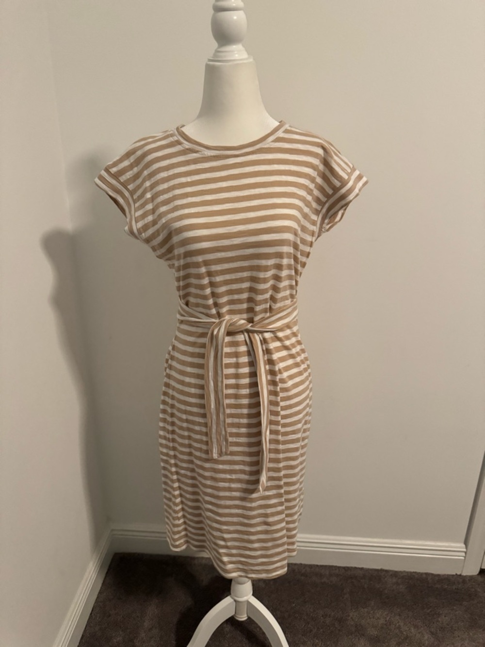 EUC J. Crew Factory Striped Beige and White Tie-Waist Dress